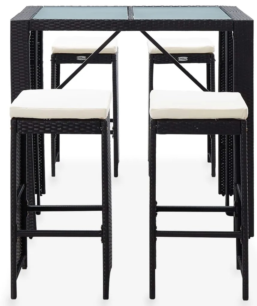 5 pcs conjunto de bar para jardim vime PE e vidro preto