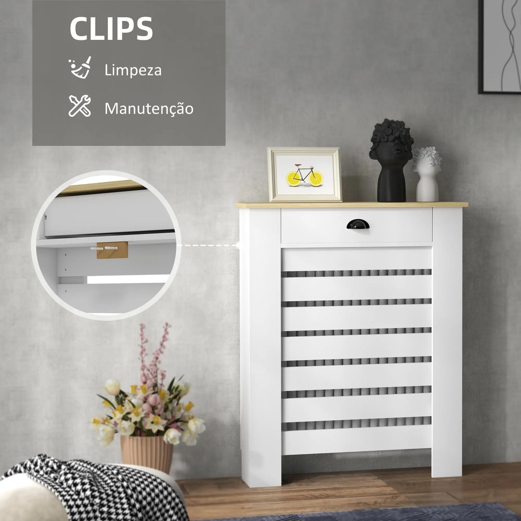 Cobertura para Radiador com Gaveta Cobertura para Radiador de MDF para Sala de Estar Dormitório Corredor 78x19x95,5 cm Branco
