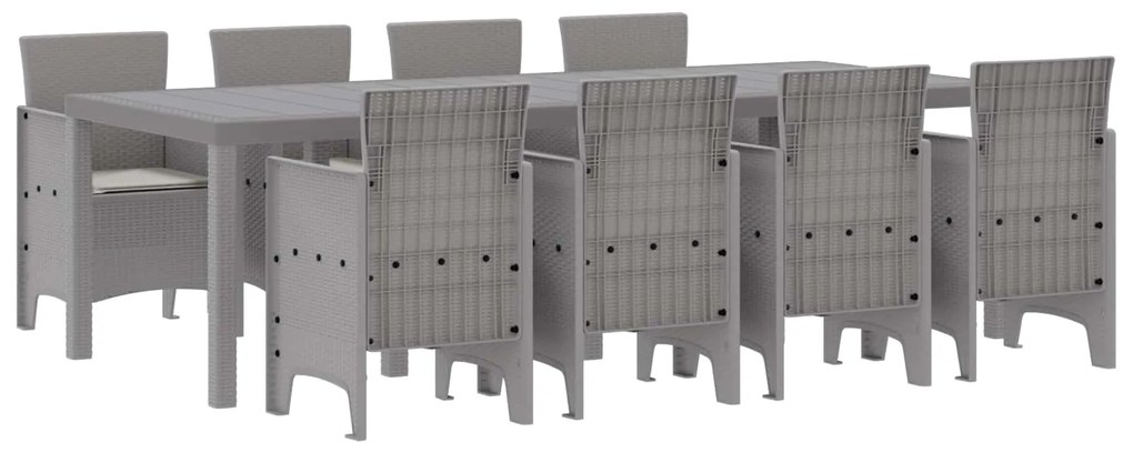 vidaXL Conjunto de Jantar para Jardim 9 pcs Cinzento-claro Rattan Polt