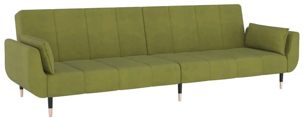 Sofá-cama 2 lugares com duas almofadas veludo verde-claro