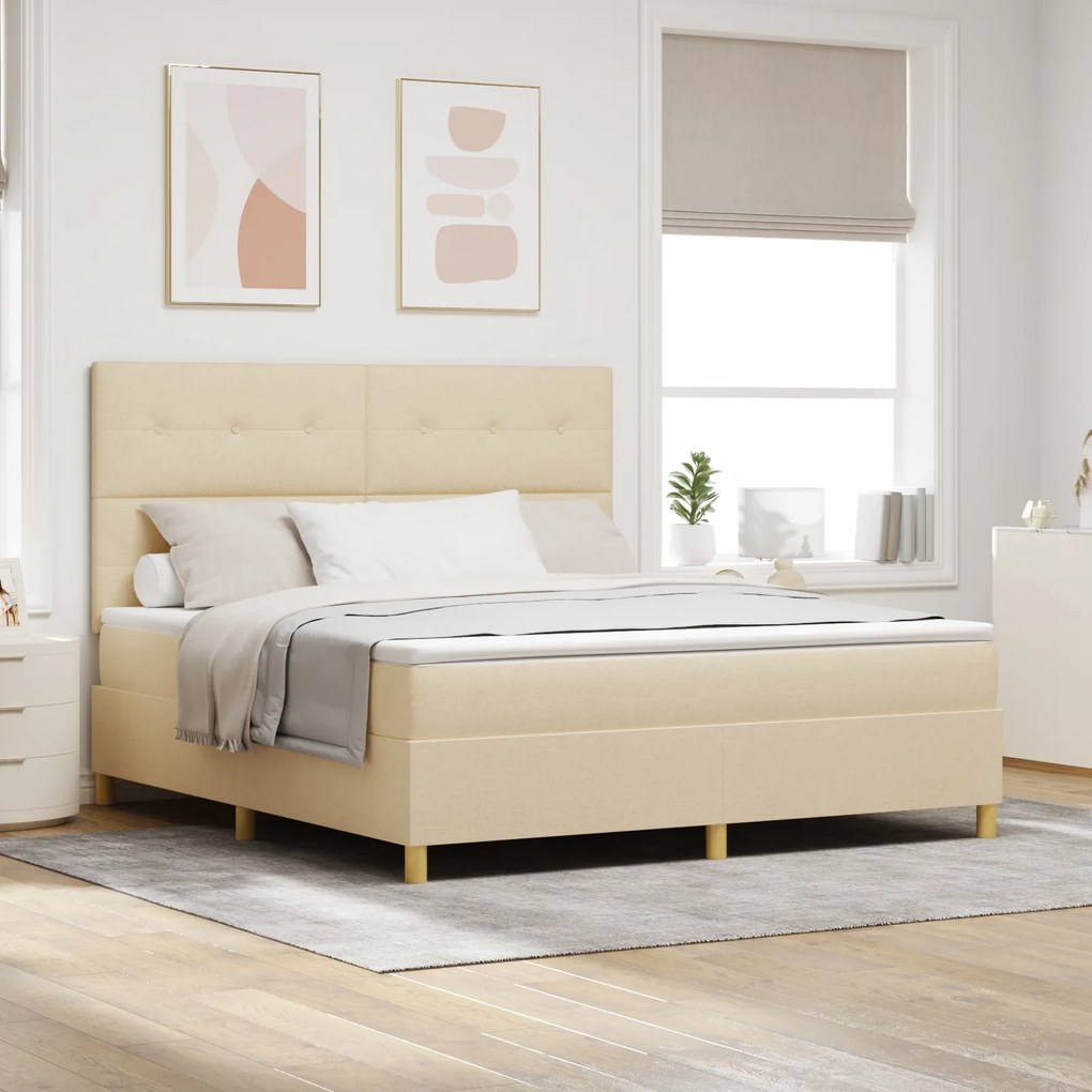 vidaXL Cama Box Spring com Colchão e LED Creme 180x200 cm Tecido