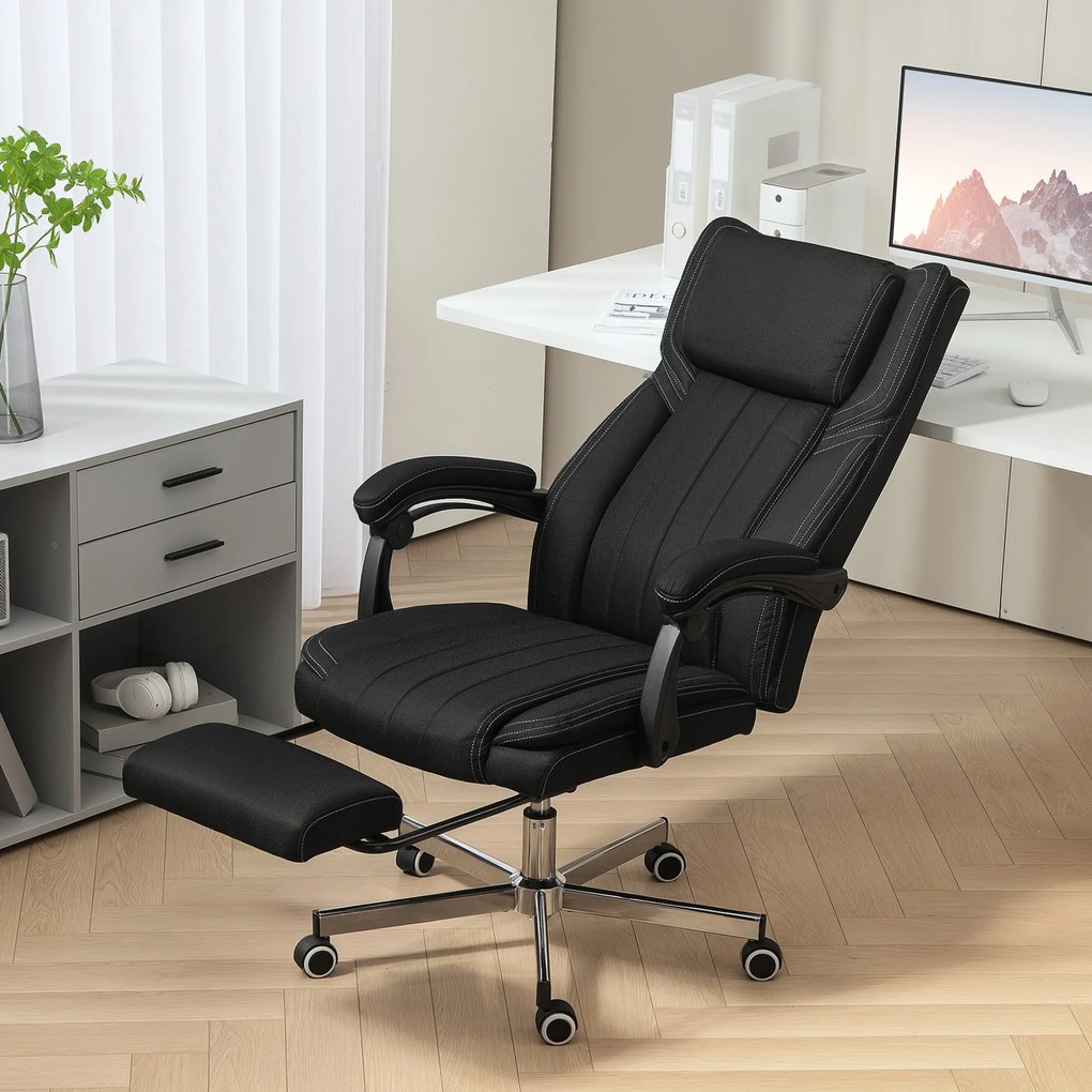 Cadeira de escritório giratória com encosto reclinável e altura ajustável, 65 x 61 x 105-113 cm, preta