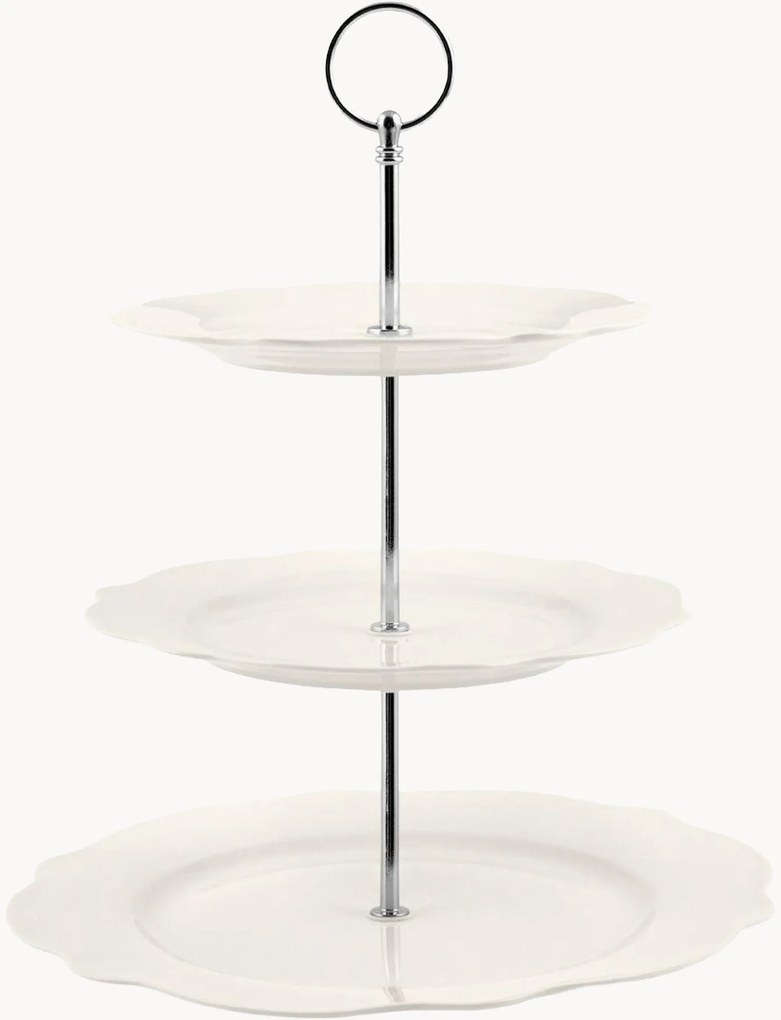 Prato para bolo com três níveis em new bone china com borda ondulada Gemma