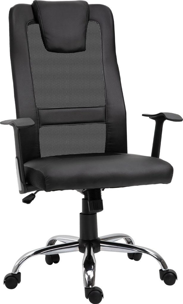 Vinsetto Cadeira de Escritório Giratória Ajustável Cadeira de Chefe Ergonômica PU preta 66 x 73 x 108-118 cm | Aosom Portugal