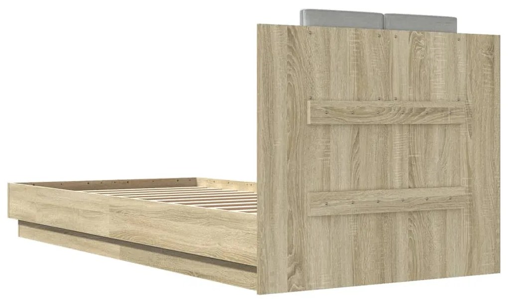Estrutura cama c/ cabeceira/luzes LED 90x200 cm carvalho sonoma