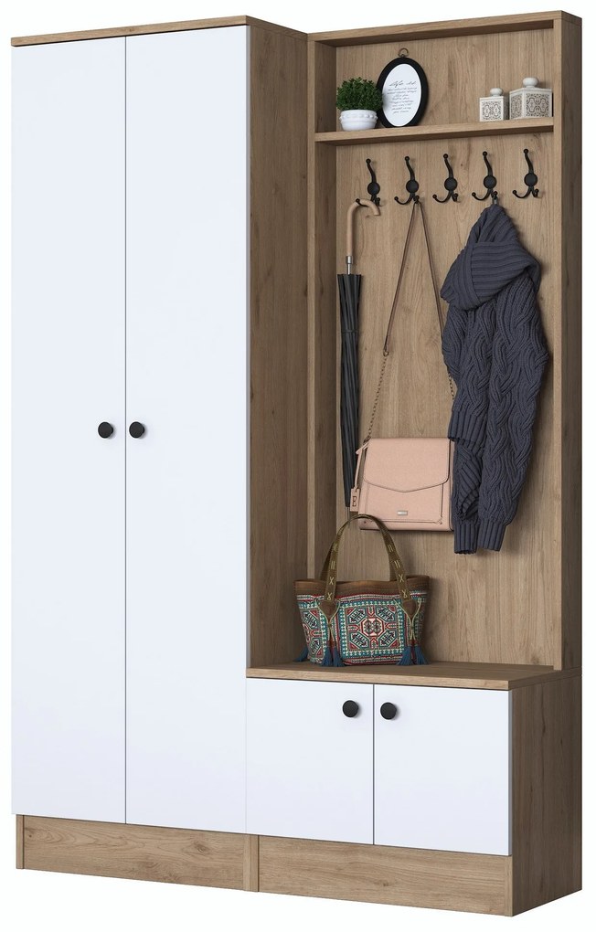 Cabide de Entrada P6 – Branco e Nogueira – 119,6 x 182,8 x 35,5 cm