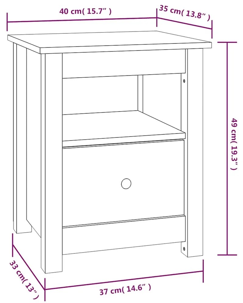 Mesa de cabeceira 40x35x49 cm madeira de pinho maciça branco