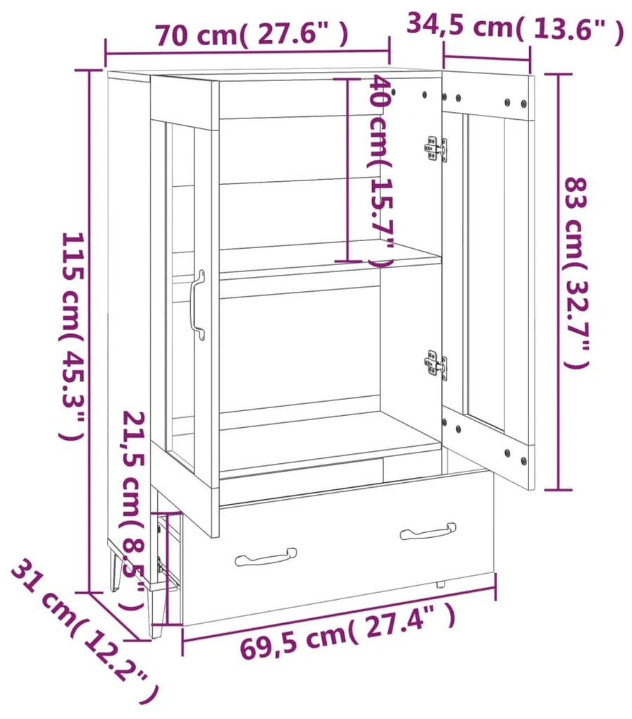 Vitrine Sara com Gaveta - Cinzento - Design Nórdico