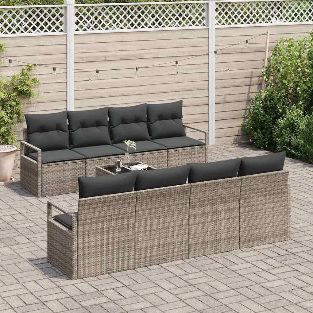 Conjunto de Sofá de Jardim vidaXL 9 Peças com Almofadas Cinzento Vime