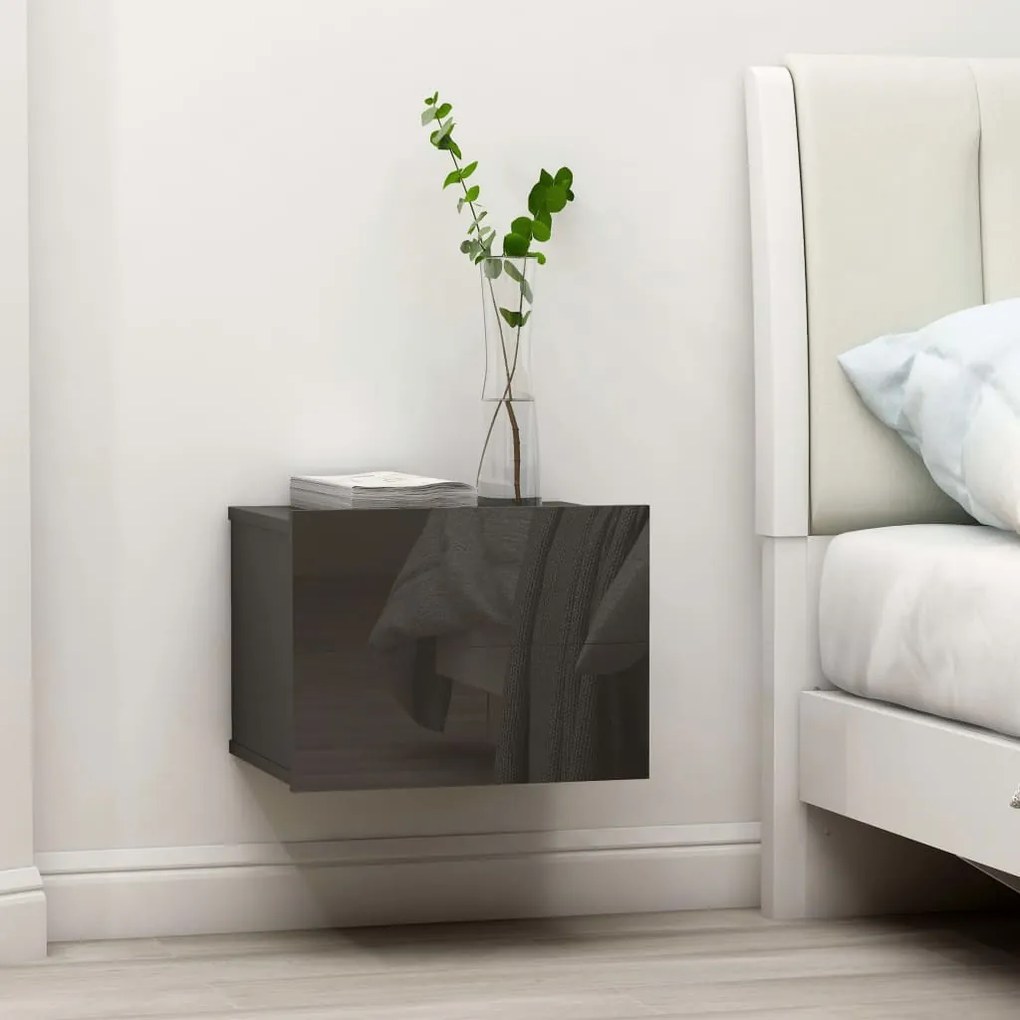 vidaXL Mesas de cabeceira 2 pcs 40x30x30cm contraplacado cinza brilhante