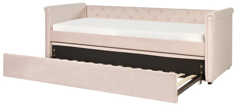 Cama dupla em veludo rosa 90 x 200 cm LIBOURNE Beliani