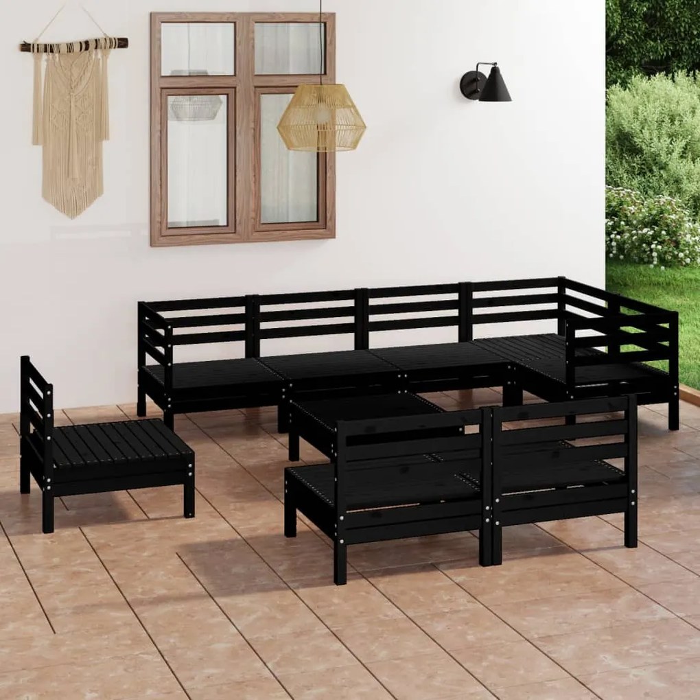 vidaXL 9 pcs conjunto lounge de jardim pinho maciço preto