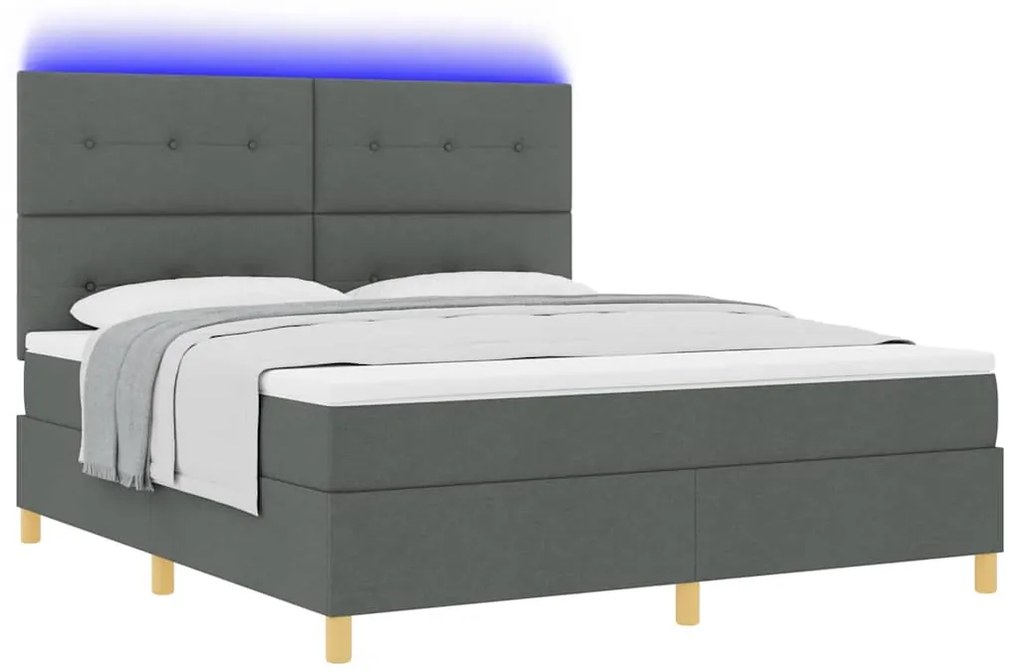 Cama Box Spring com colchão e LED Cinza Escuro 180x200 cm Tecido
