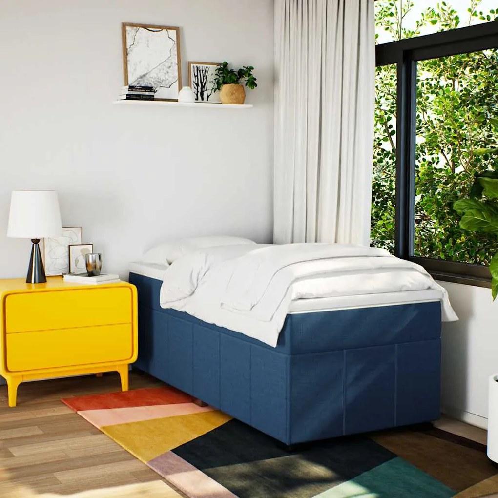 Cama com molas/colchão 100x200 cm tecido azul