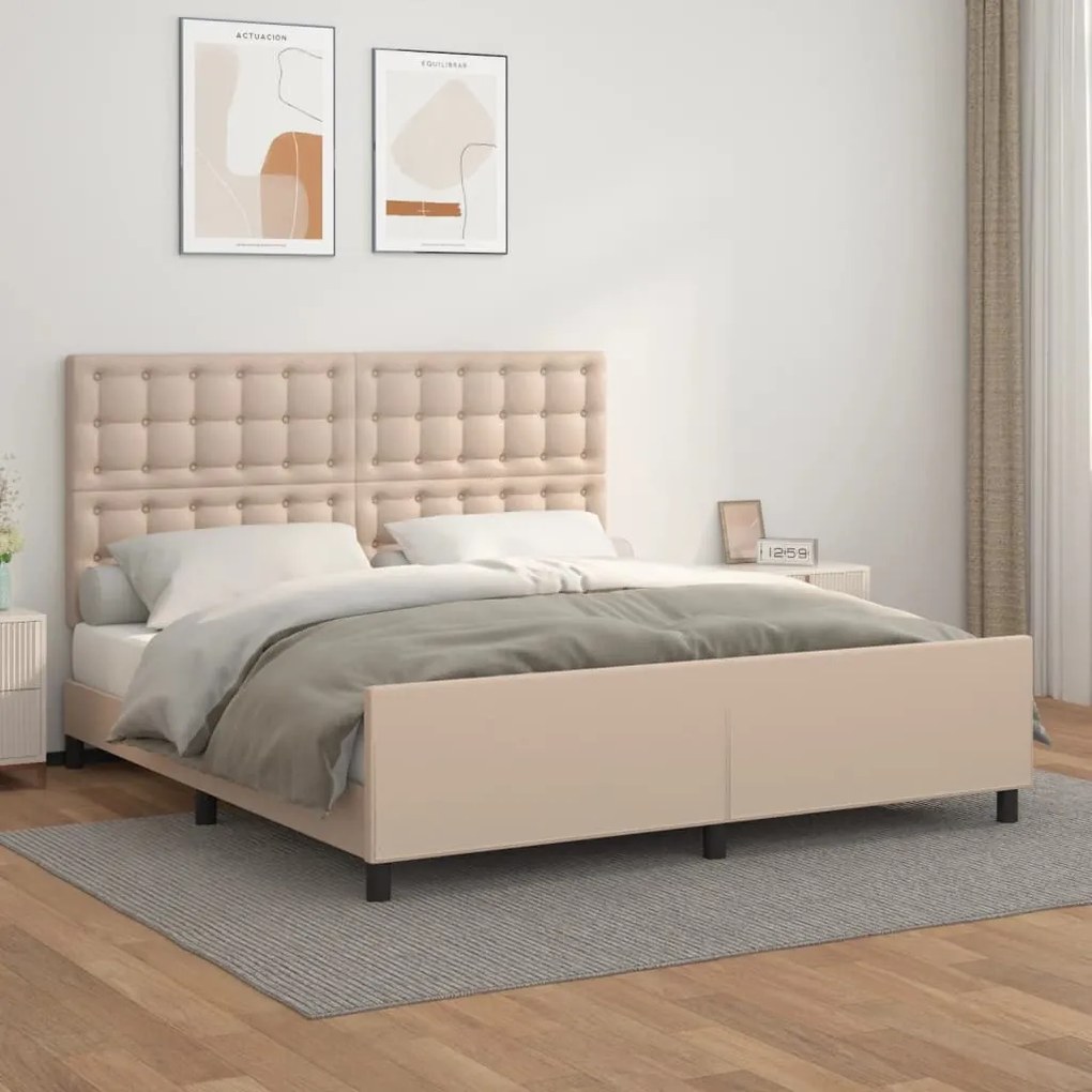 Estrutura cama cabeceira 160x200 cm couro artificial cappuccino