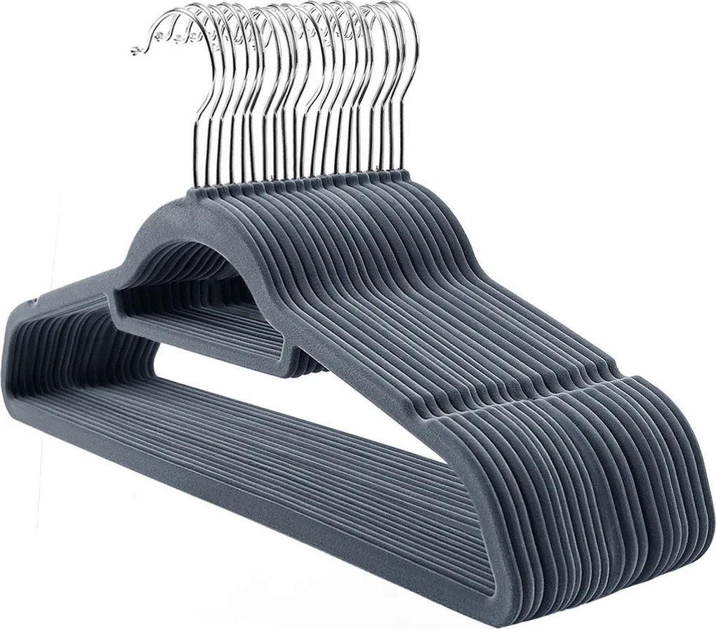 Conjunto 20 Cabides de veludo, 45 x 23,5 x 0,6 cm cinzento claro