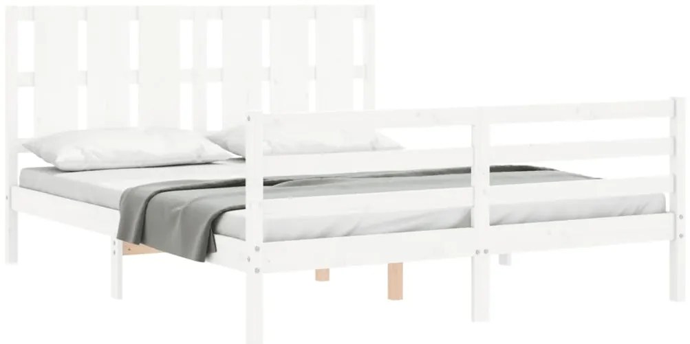Estrutura de cama King Size com cabeceira madeira maciça branco