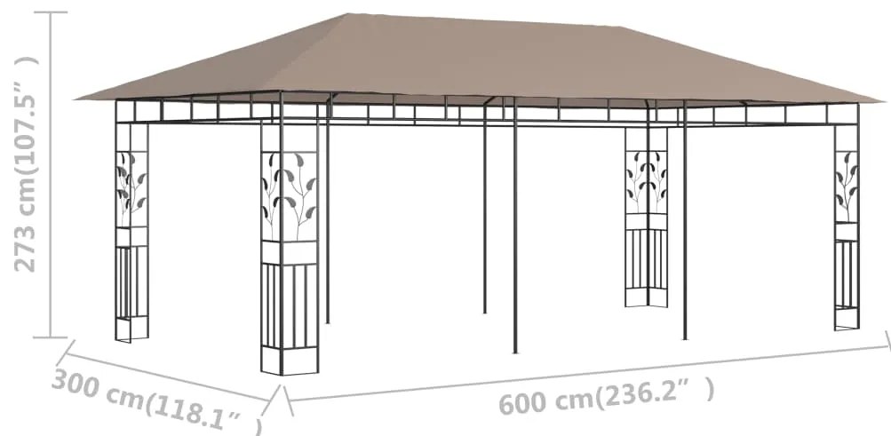 Gazebo c/ rede mosquiteira 6x3x2,73m 180 g/m² cinza-acastanhado