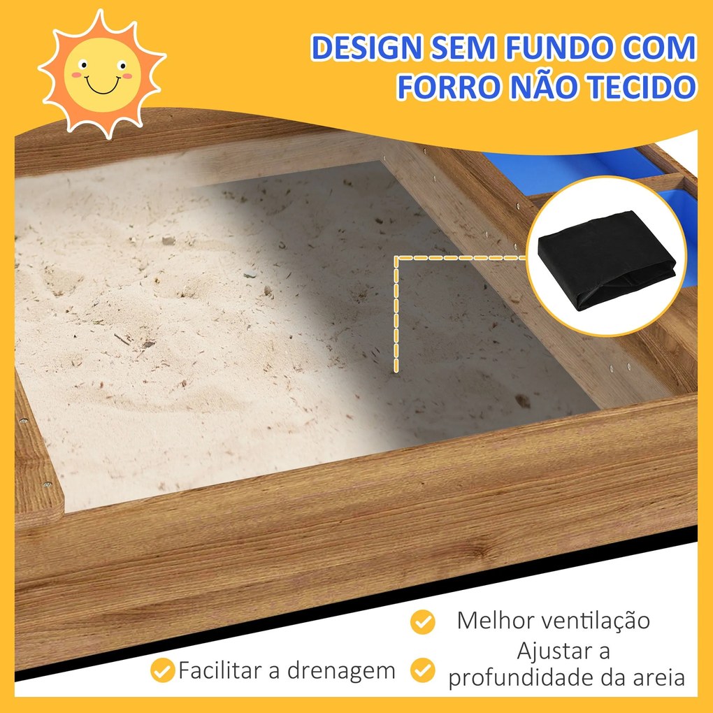 Caixa de Areia para Crianças de Madeira Caixa de Areia Infantil com To