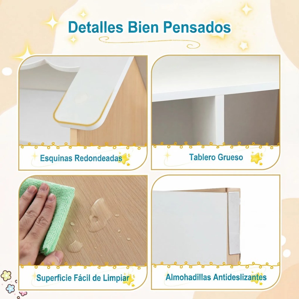 Estante infantil de 3 níveis, 70 x 33 x 92 cm em forma de casa, com prateleiras abertas, organizador de brinquedos em madeira para sala de jogos, quar