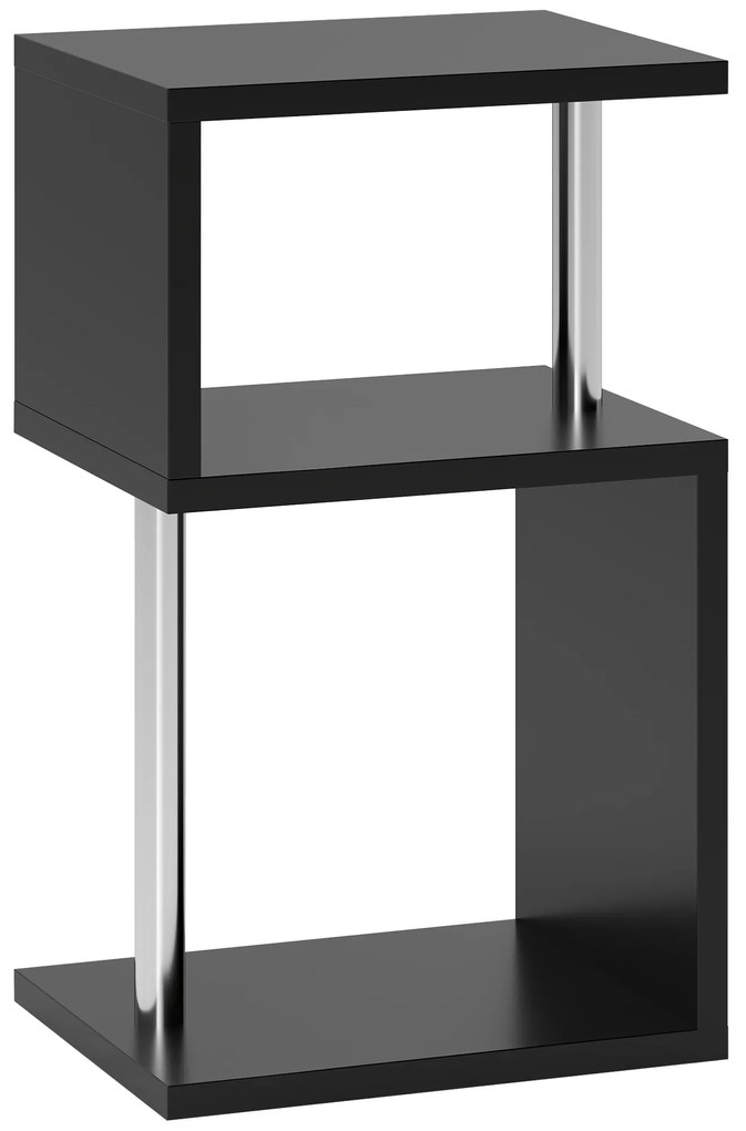 Mesa Auxiliar com Luz LED 3 Níveis Forma de S Prateleiras Abertas e Estrutura em Alumínio 44x38x75 cm Preto Brilhante