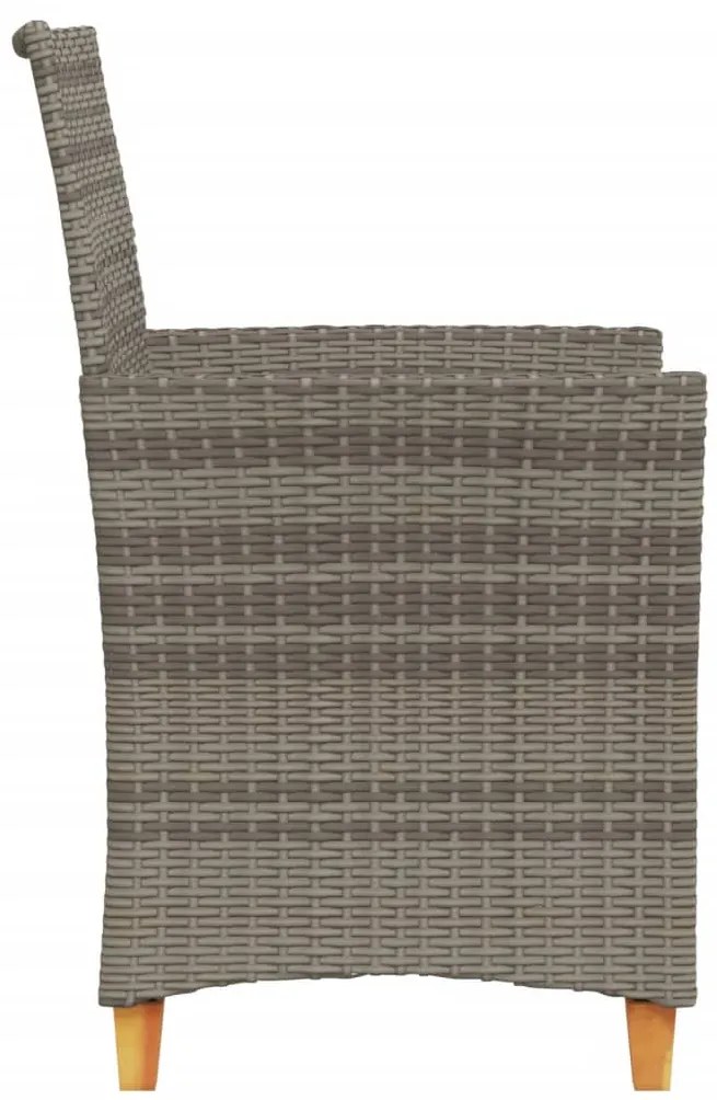 Cadeiras de jardim c/ almofadões 2 pcs vime PE/madeira cinza