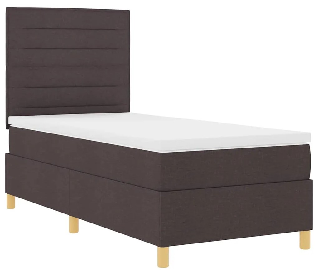 Cama Box Spring com Colchão Castanho Escuro 90x200 cm Tecido