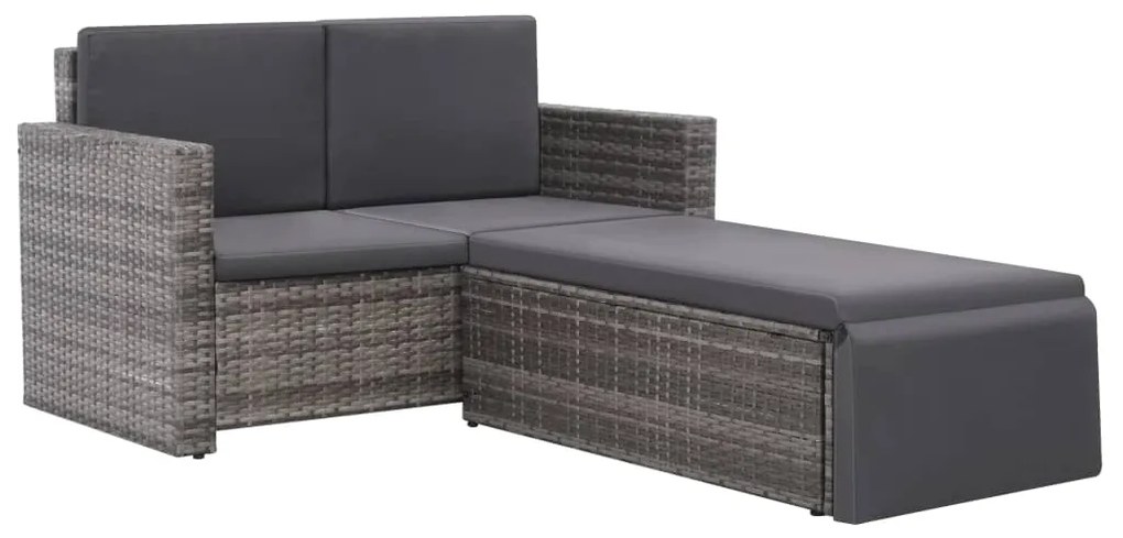 2 pcs conjunto lounge de jardim c/ almofadões vime PE cinzento