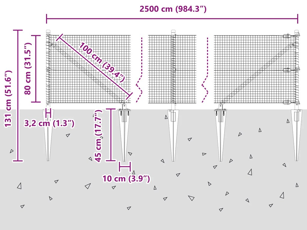 Cerca de Arame Soldado com 13 Posts de Estaca Verde 0.8x25 m em Aço