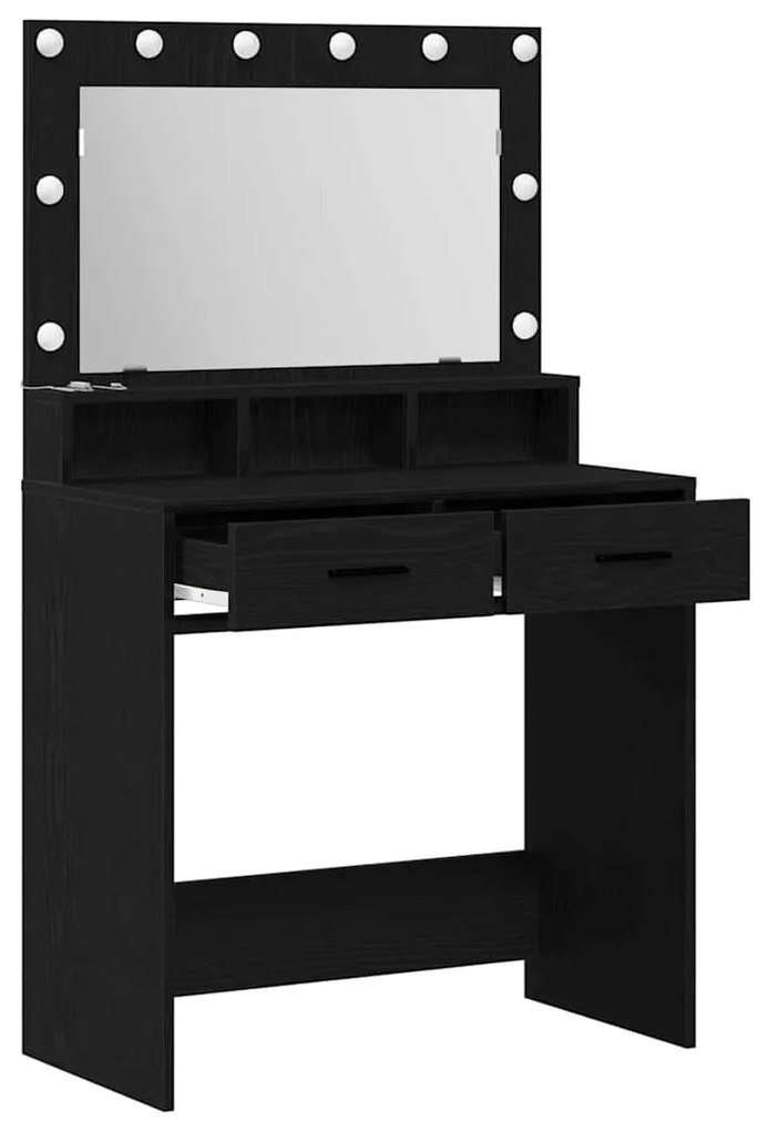 Mesa de Maquilhagem vidaXL com Luzes de LED Carvalho Preto 79x41x135 c