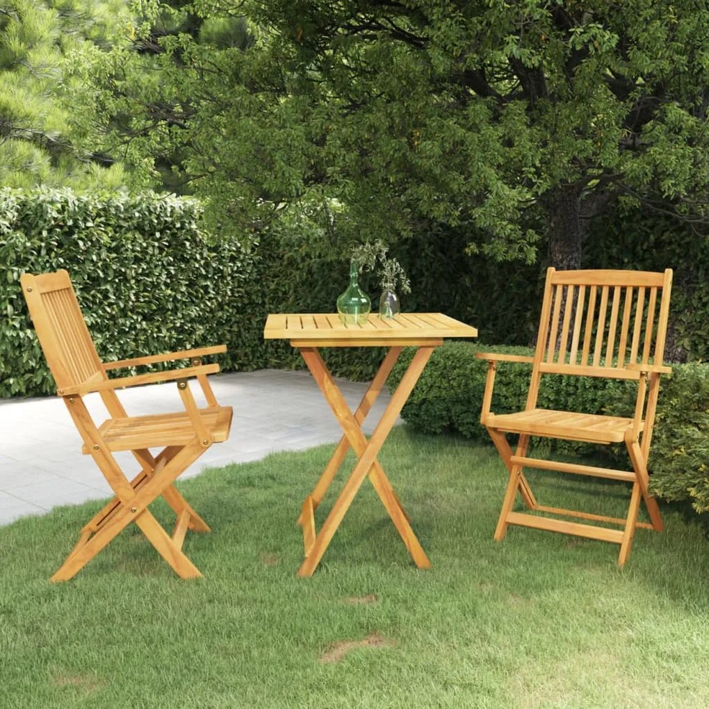 vidaXL 3 pcs conjunto jantar dobrável p/ jardim madeira acácia maciça