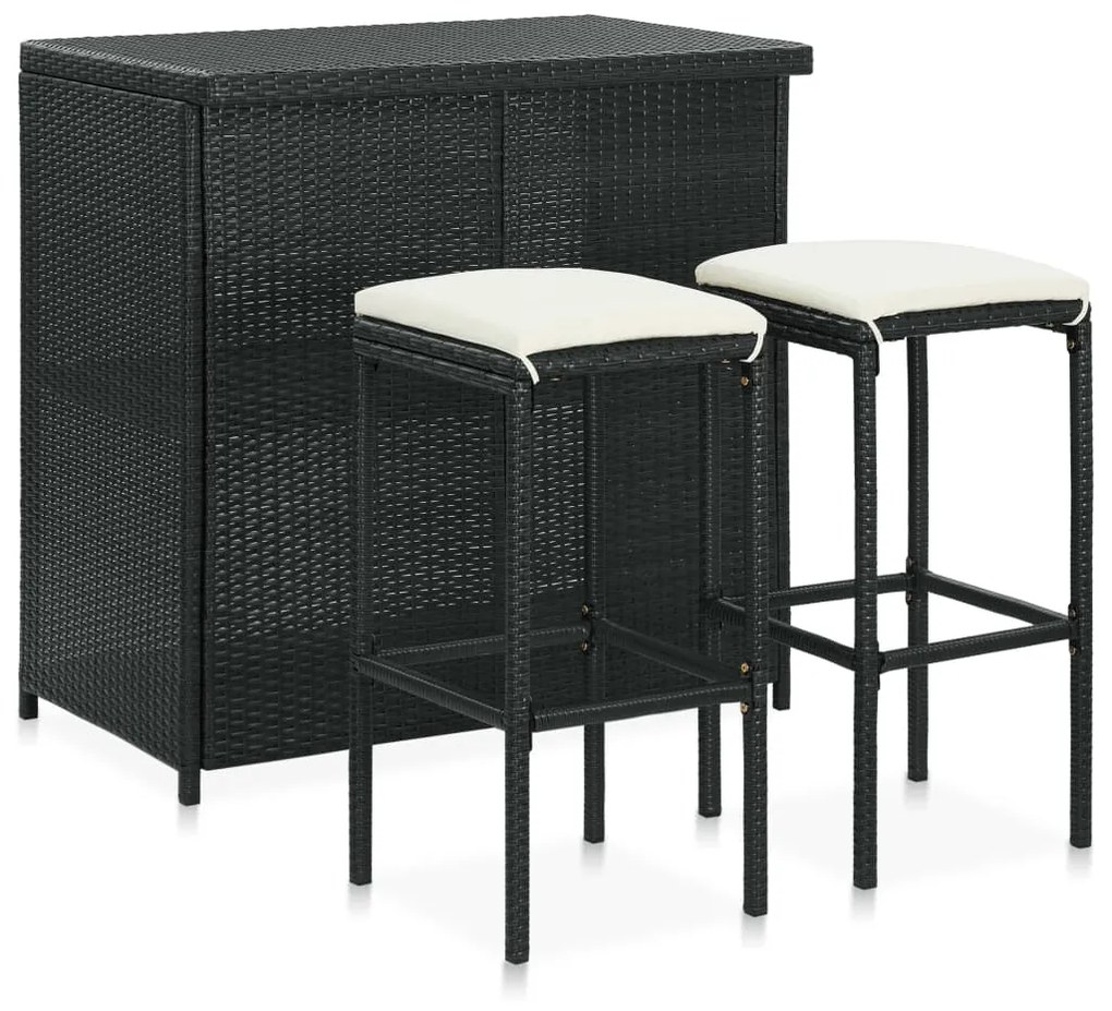 vidaXL 3 pcs conjunto de bar vime PE preto