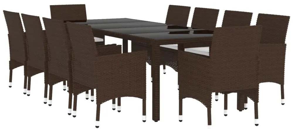 11 pcs conjunto de jantar para jardim vime PE castanho