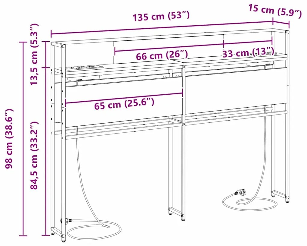 Cabeceira de armazenamento com cabeceira Sonoma cinzento 135 cm