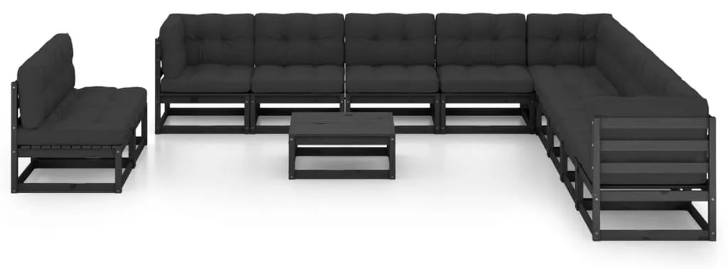 12 pcs conjunto longue jardim c/ almofadões pinho maciço preto