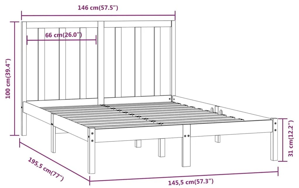 Estrutura de cama 140x190 cm madeira de pinho maciça branco