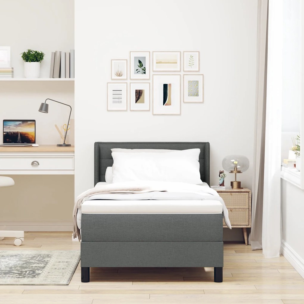 Cama Box vidaXL com Colchão Cinza Escuro 90x200 cm Tecido, Cabeceira c