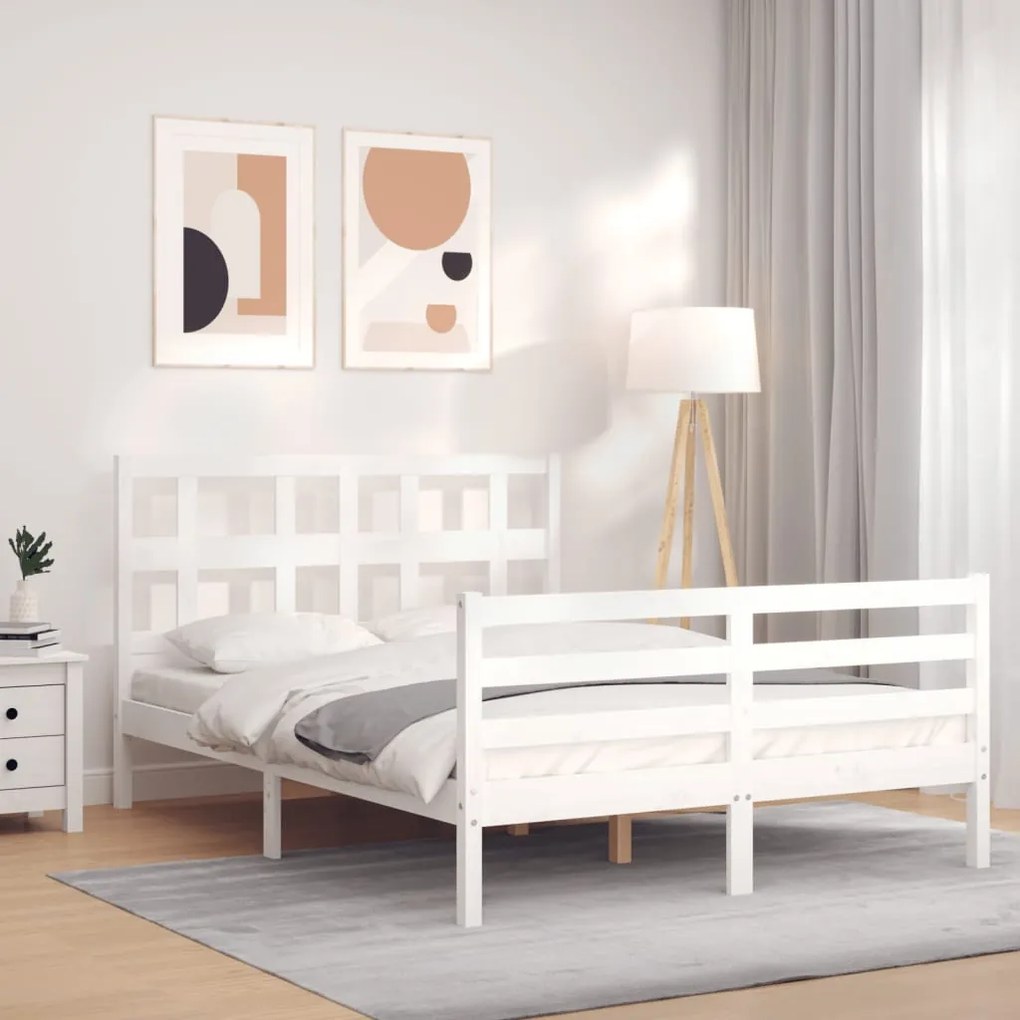 Estrutura de cama com cabeceira 140x190cm madeira maciça branco