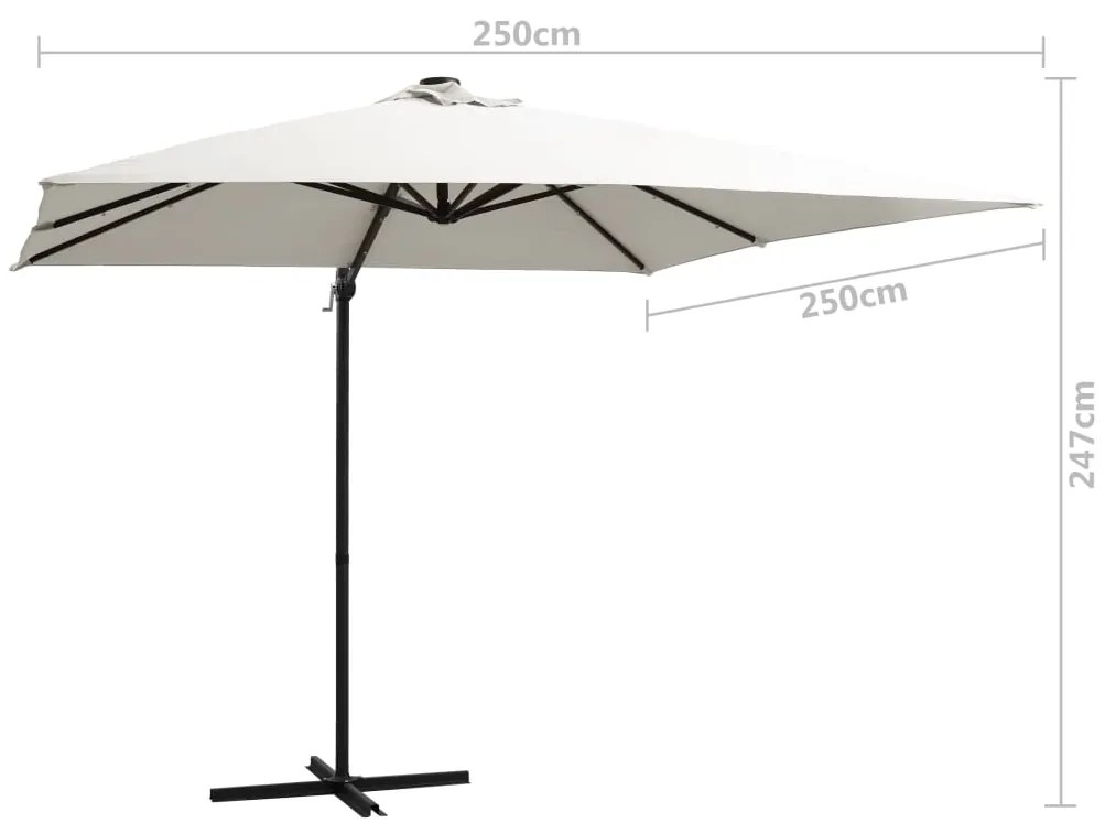 Guarda-sol cantilever c/ luzes LED e poste aço 250x250 cm areia