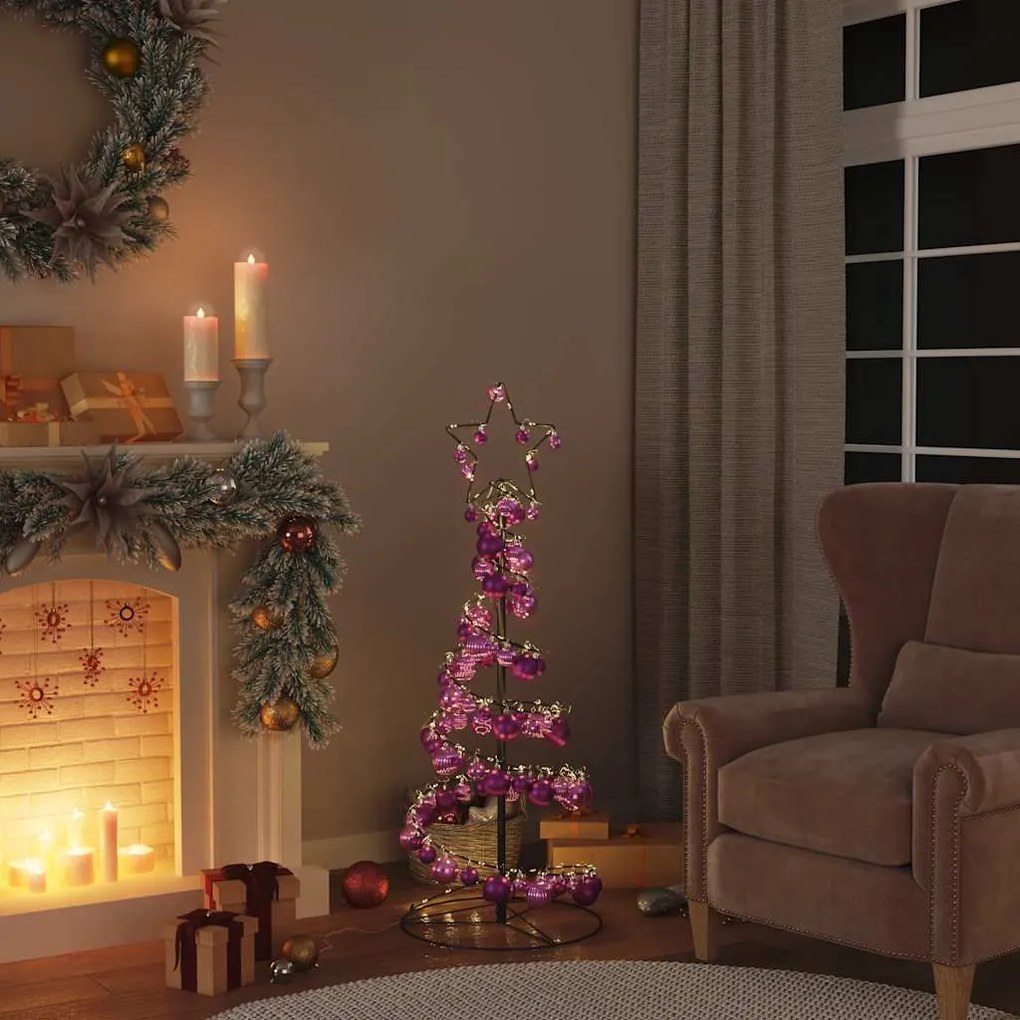 Árvore de Natal LED com Baubles 80 LEDs Branco Quente 120 cm