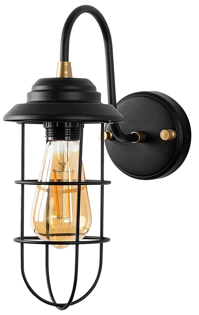 Candeeiro de Parede Mahoni – Preto e Dourado – 12 x 25 x 32 cm