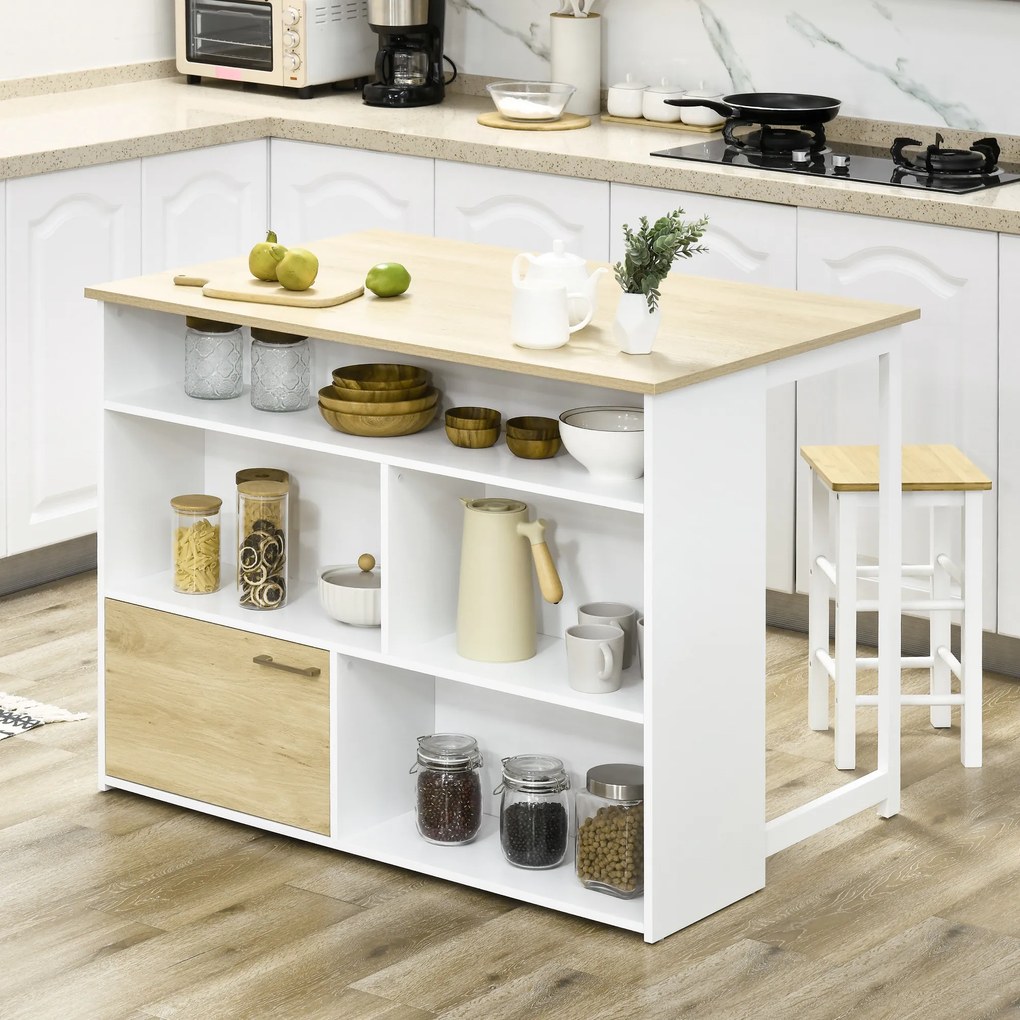 HOMCOM Mesa Alta Extensível com Lateral Dobrável Mesa de Bistró com Compartimentos de Armazenamento e 1 Porta para Cozinha Sala de Jantar 116x79,5x91 cm Branco