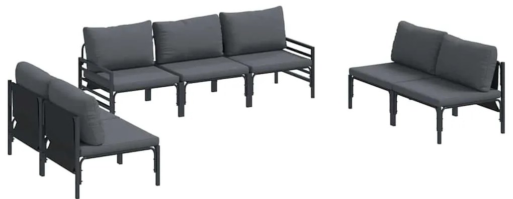 Conjunto de Sofá de Jardim 7 pcs Cinzento-escuro Aço