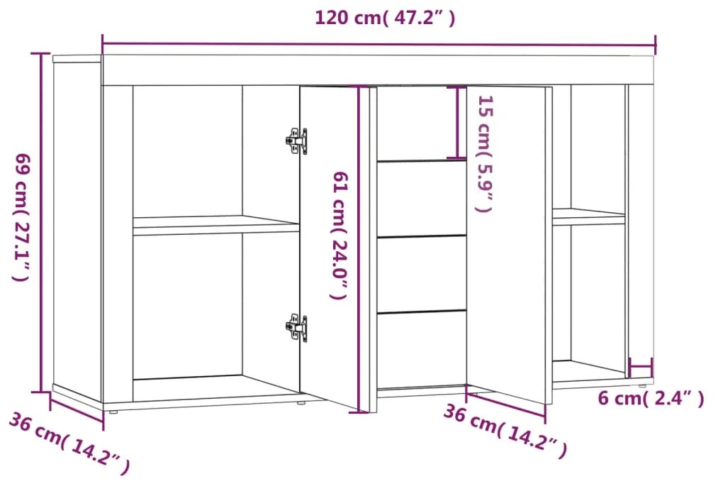 Aparador Hawai de 120cm - Cinzento - Design Moderno