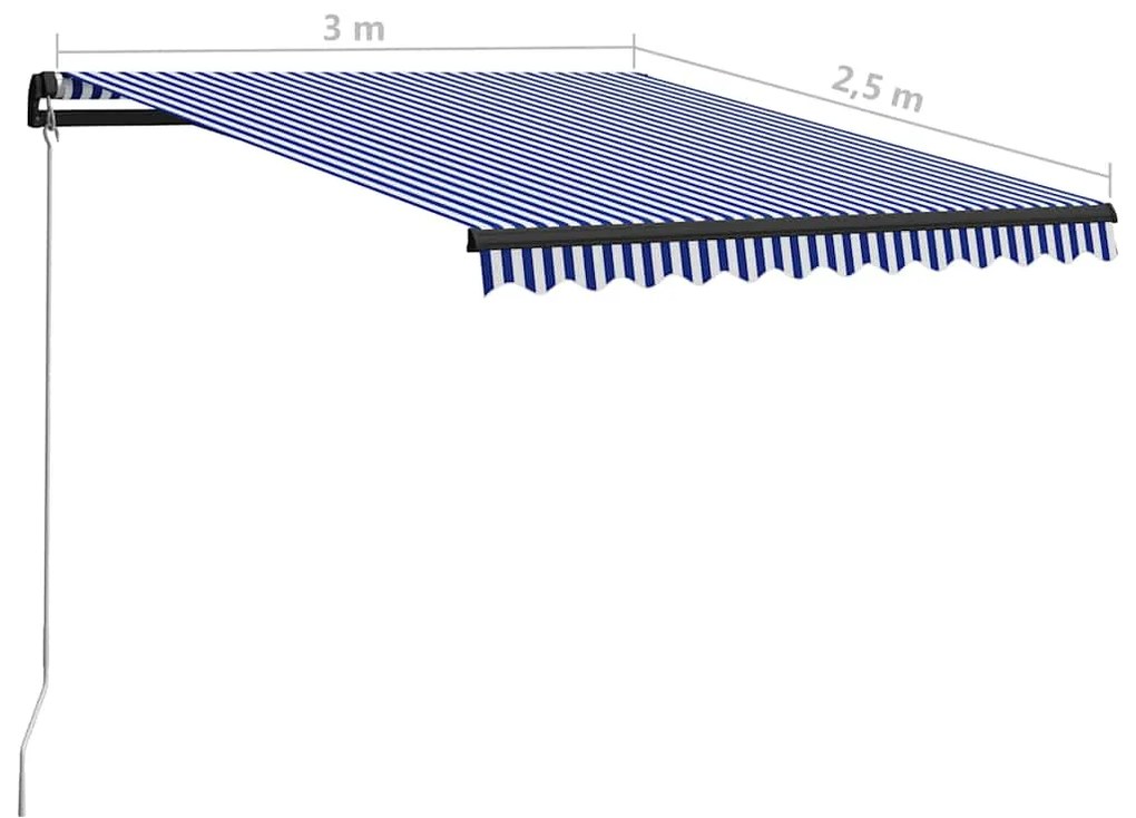 Toldo retrátil manual com LED 300x250 cm azul e branco