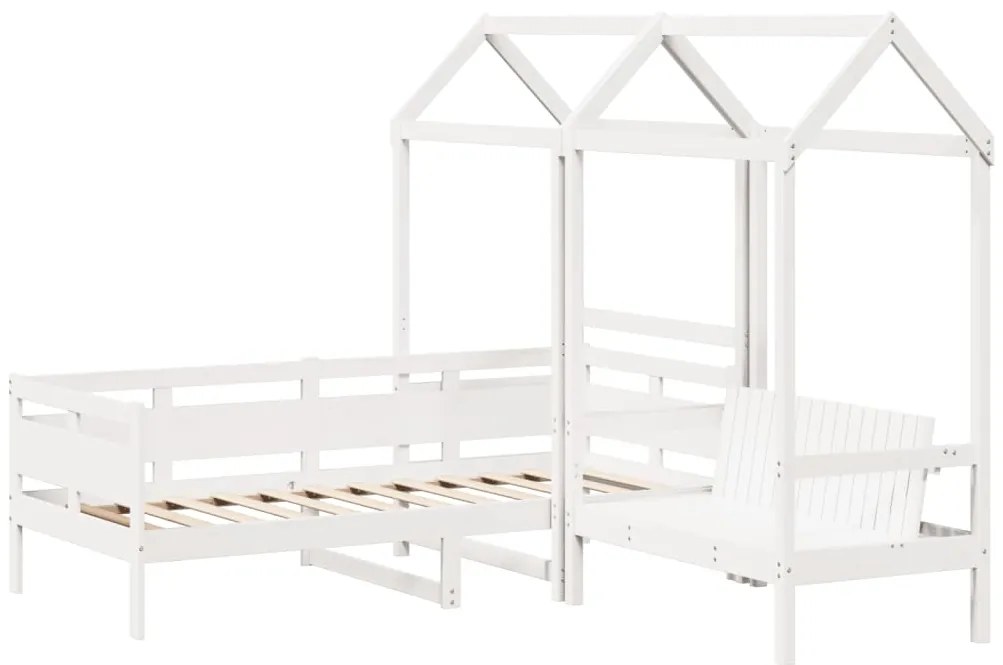 Conj. sofá-cama e banco c/ telhado 90x200cm pinho maciço branco
