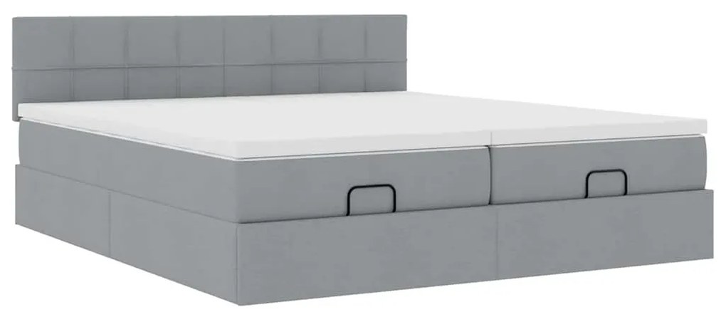 Estrutura de cama otomana com colchões tecido cinzento claro