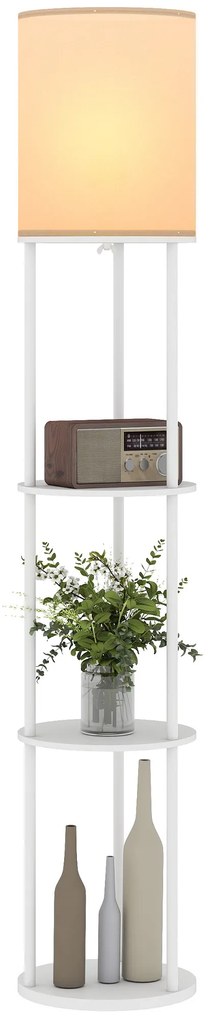 Candeeiro de Pé com Prateleiras 3 Temperaturas de Cor Controlo Remoto e Casquilho E27 Ø29x158 cm Branco