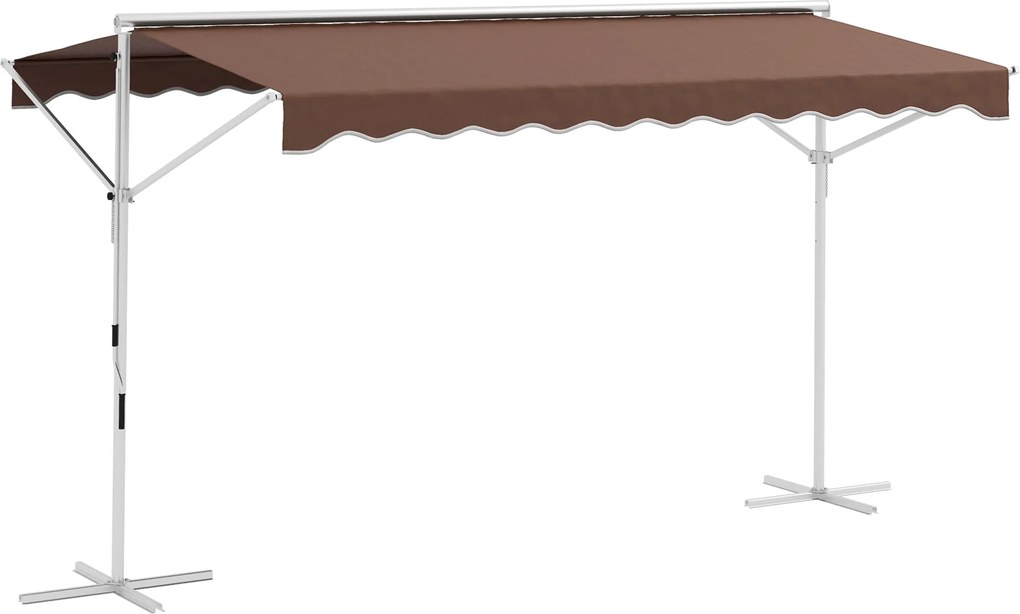 Outsunny Pérgula Autônoma Ajustável em Inclinação Manivela Estrutura de Metal Resistente Às Intempéries 4x3M Café | Aosom Portugal