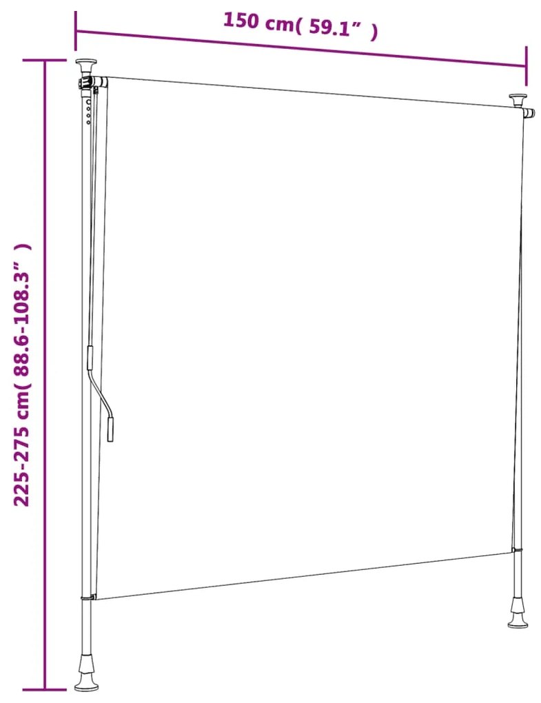 Estore de rolo para exterior 150x270cm tecido/aço azul e branco